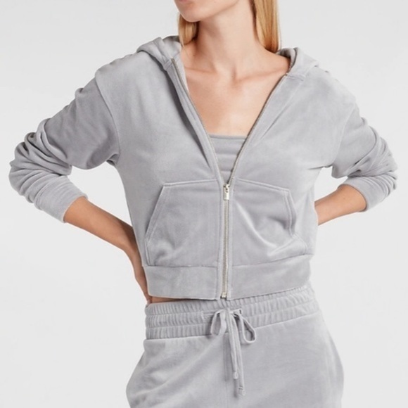Express Velour Zip Up Hoodie jumper size small sweatshirt tracksuit women's NWT - Picture 3 of 5